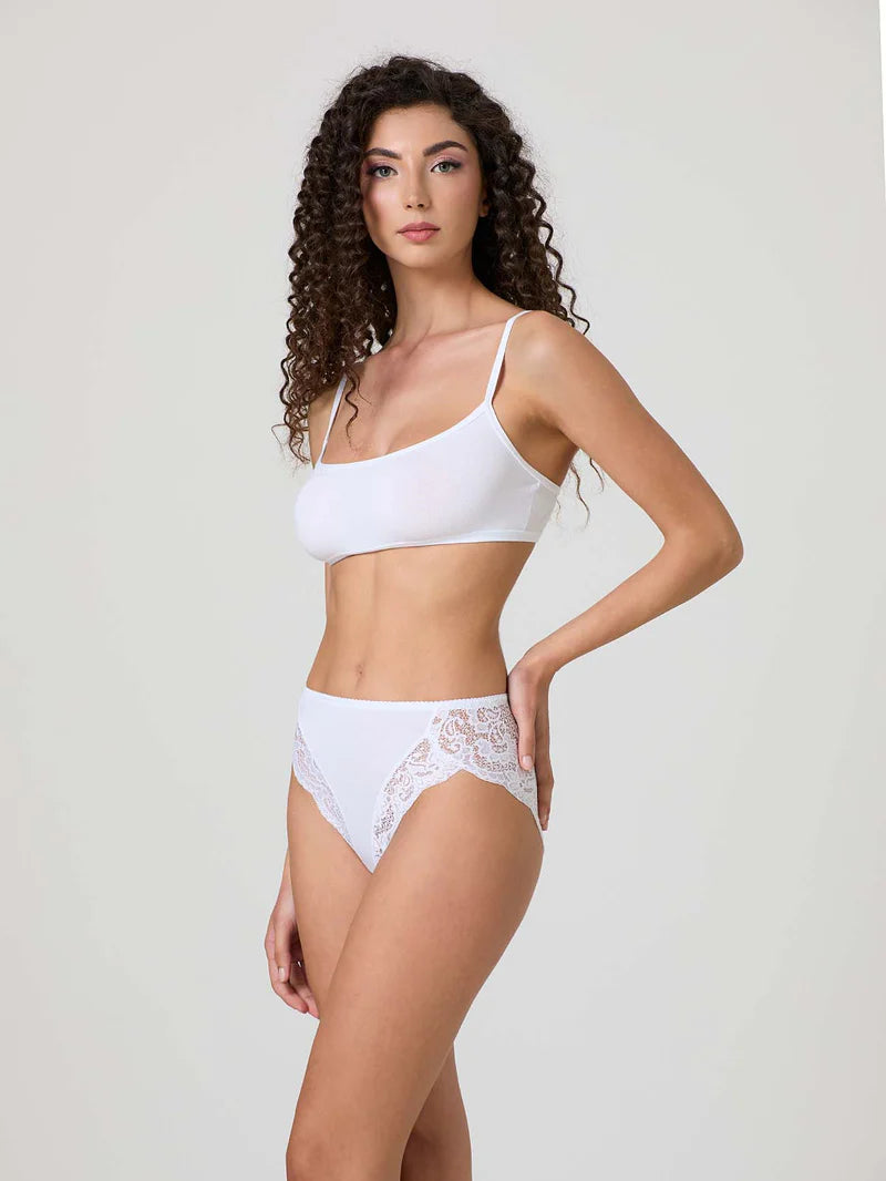 3 pezzi Slip Jadea in cotone modal con bordo a smerlo e pizzo