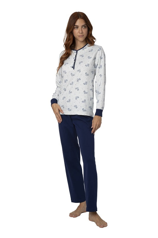 Pigiama 100% Cotone Interlock Serafino con Pantalone Dritto – Made in Italy