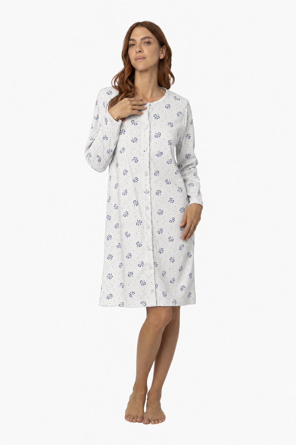 Camicia da Notte 100% Cotone Interlock Aperta con Bottoni – Made in Italy