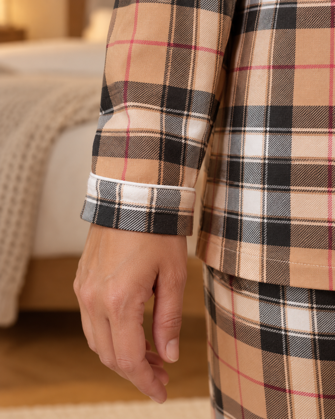 Pigiama 100% Cotone Interlock Aperto con Bottoni Fantasia Tartan – Made in Italy
