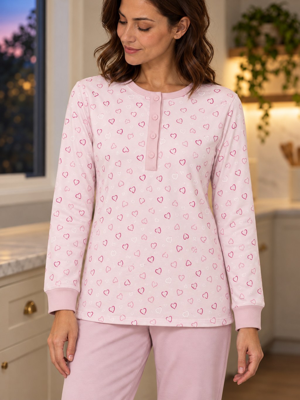 Pigiama 100% Cotone Interlock Floreale con Polsini – Made in Italy