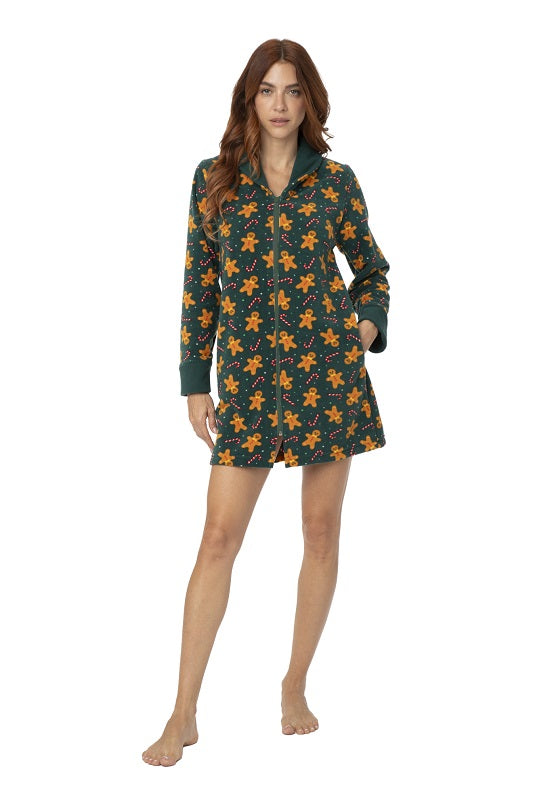 Vestaglia Donna con Zip in Fantasia Omini di Pan di Zenzero - Made in Italy
