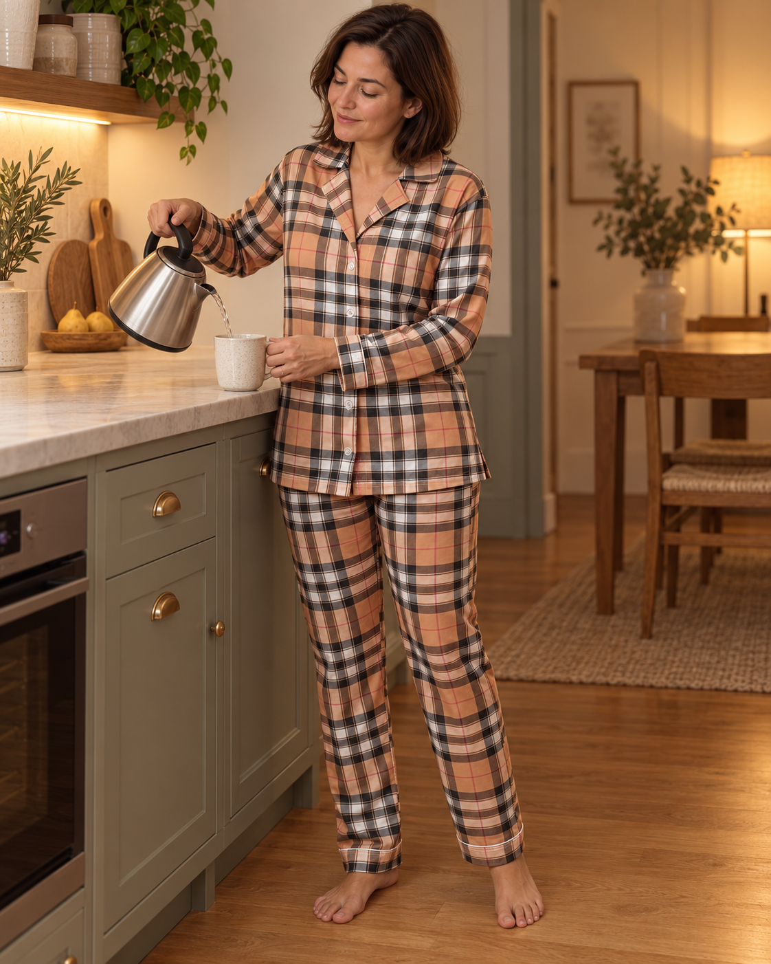 Pigiama 100% Cotone Interlock Aperto con Bottoni Fantasia Tartan – Made in Italy