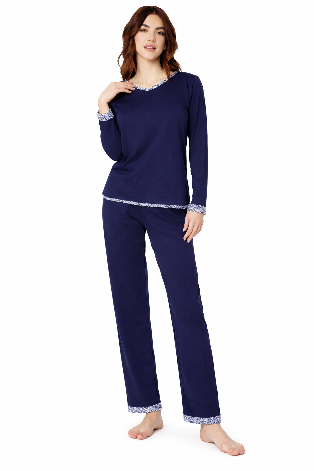 Pigiama Donna 100% Cotone Made in Italy – Eleganza Blu Notte con Dettagli Rifiniti