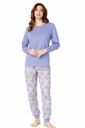 Pigiama Donna 100% Cotone Made in Italy – Maglia Tinta Unita e Pantalone Fantasia
