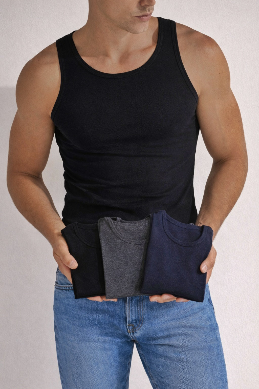 3 pezzi canotta cotone elasticizzato