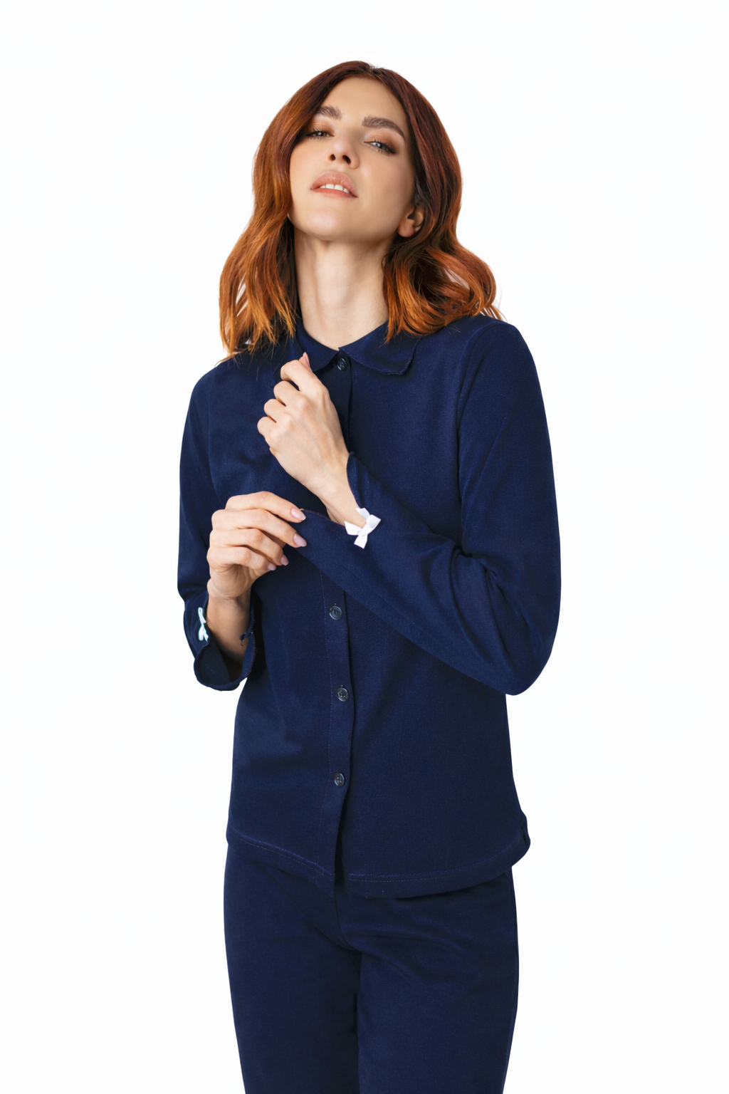 Pigiama Donna Aperto con Bottoni 100% Cotone Made in Italy – Blu Notte Elegante