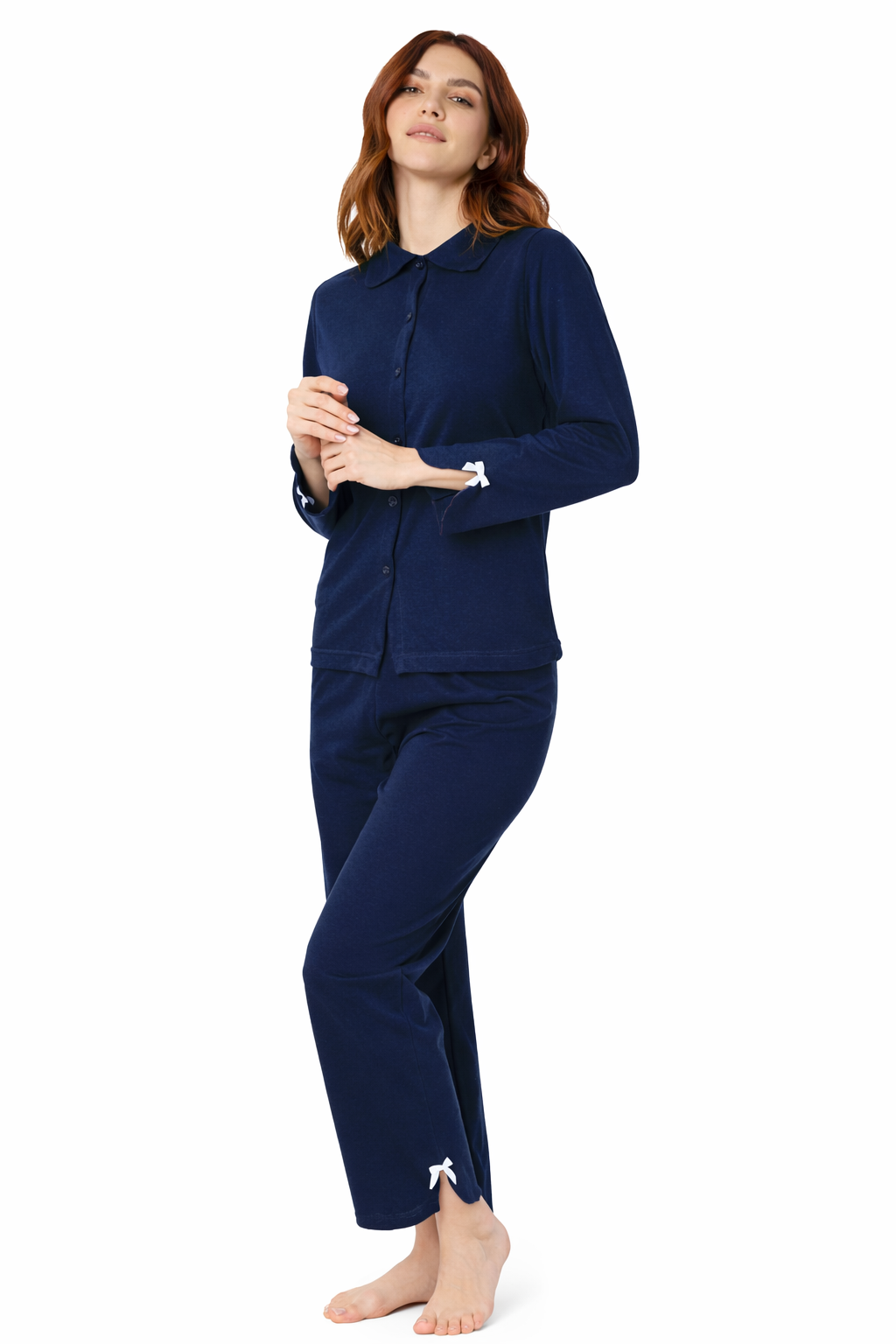 Pigiama Donna Aperto con Bottoni 100% Cotone Made in Italy – Blu Notte Elegante