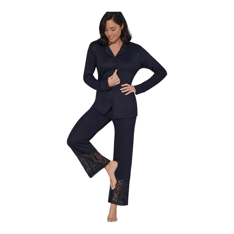 Pigiama Donna Lungo Modal Aperto Davanti e Pizzo Love and Bra