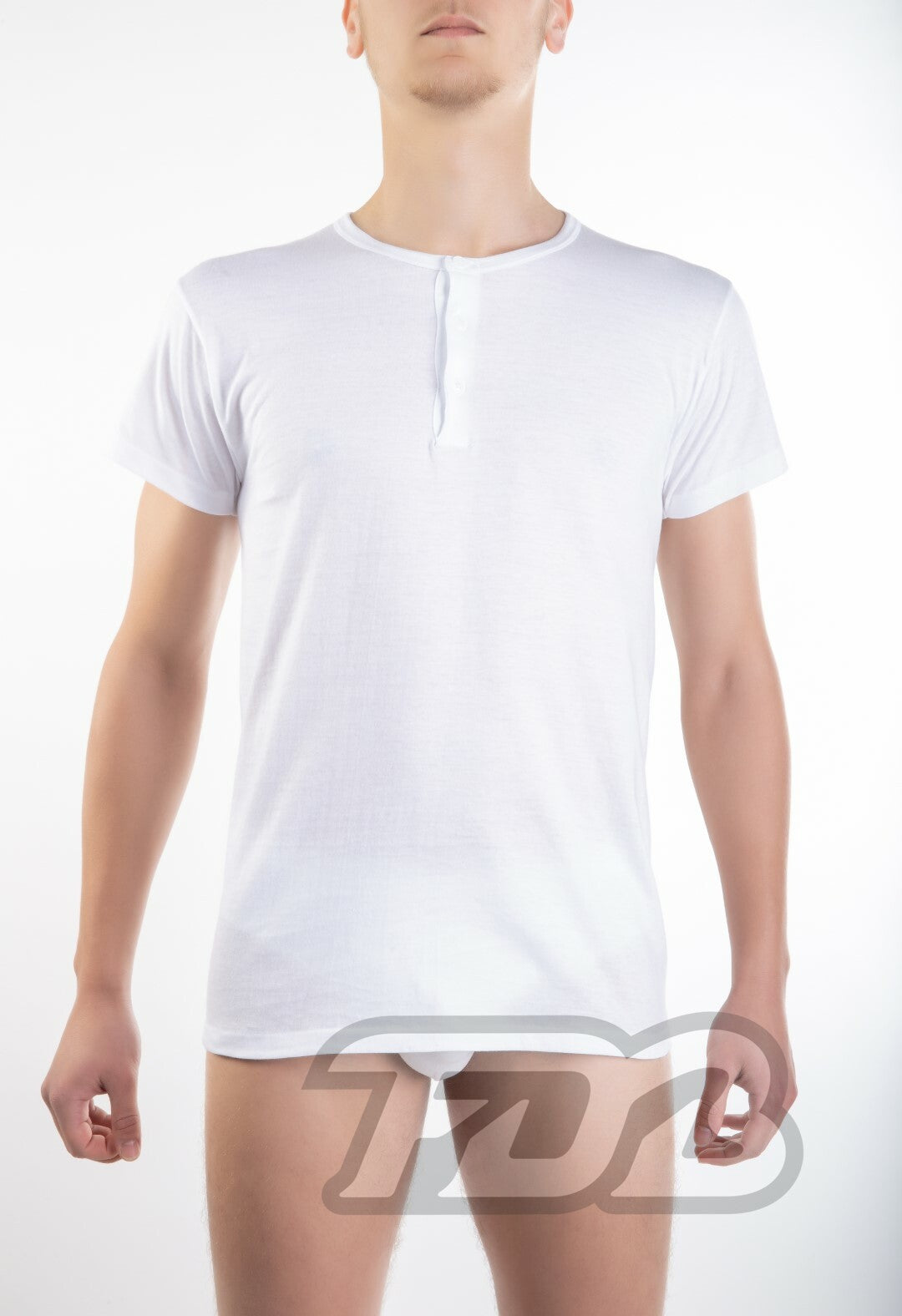 T-shirt Serafino con bottoni in cotone jersey