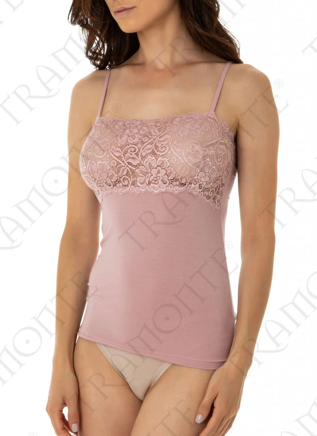 Top spalla stretta modal e pizzo qualita sartoriale made in italy